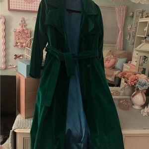 Vintage Emerald Green Velvet Trench Coat